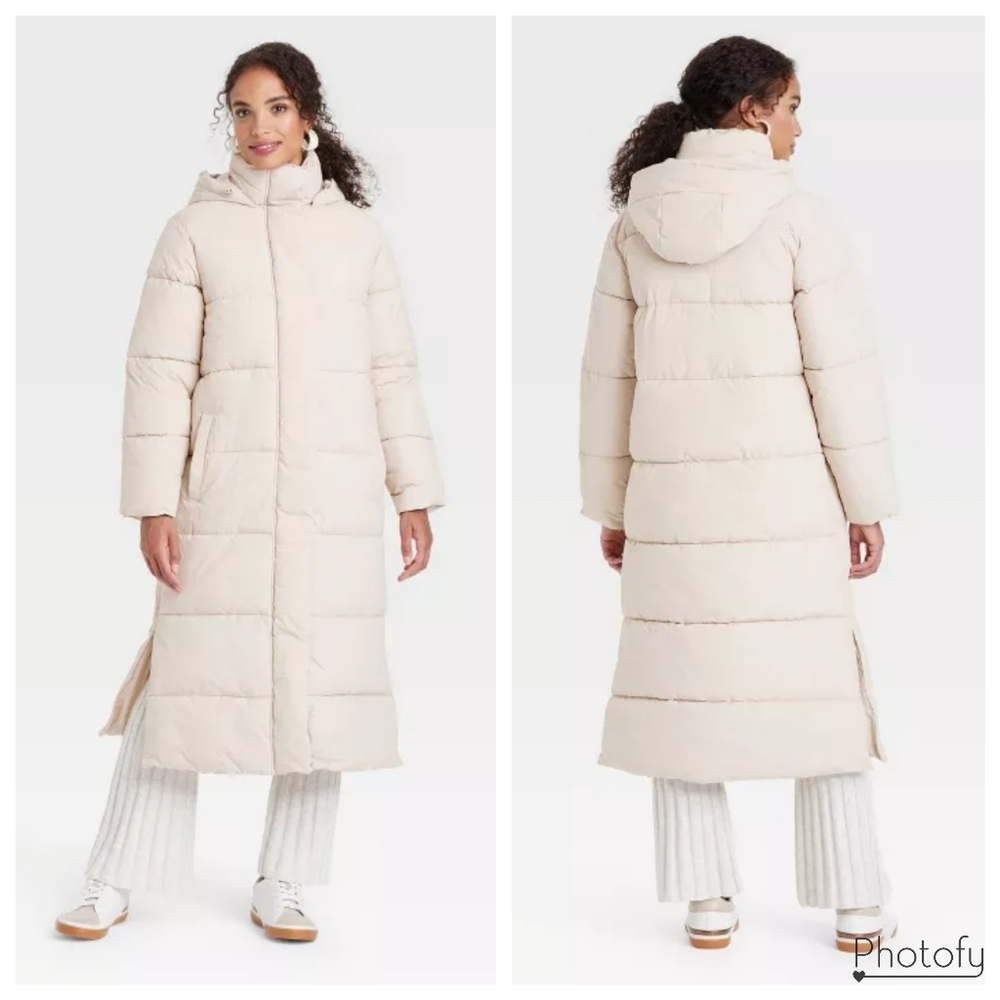 LAST NWT Womens A New Day Cozy Hooded Duvet Long Puffer Jacket Coat - Cream 2024